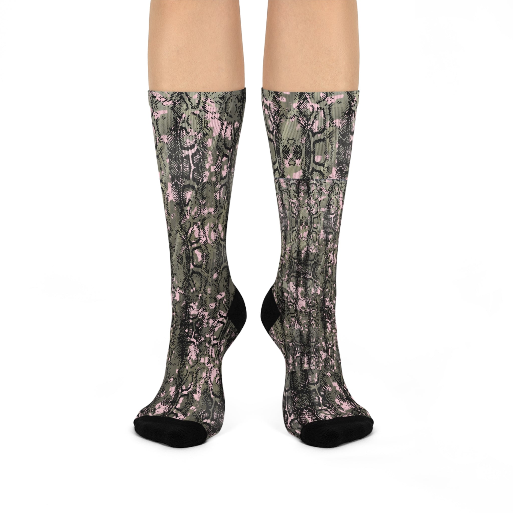Stylish Cushioned Crew Socks - Snakeskin Design for Comfort & Trend